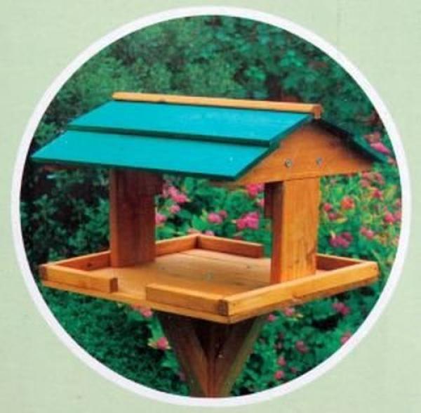 Vogelfutterhaus aus Holz mit Ständer grün 31x30x112cm